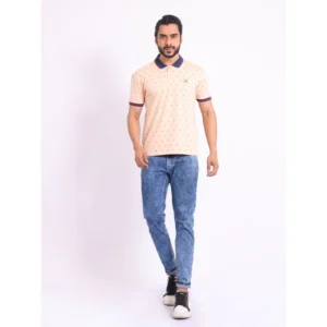 Men's Casual Cotton Printed Polo Neck Half Sleeve T-Shirt (Peach) - Image 7