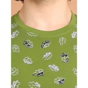 Men's Casual Cotton Printed Round Neck Half Sleeve T-Shirt (Green) - Image 6