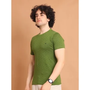 Men's Casual Cotton Printed Round Neck Half Sleeve T-Shirt (Green) - Image 4
