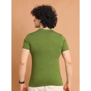 Men's Casual Cotton Printed Round Neck Half Sleeve T-Shirt (Green) - Image 2