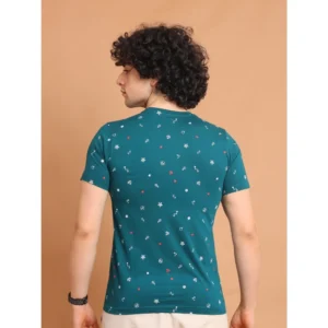 Men's Casual Cotton Printed Round Neck Half Sleeve T-Shirt (Green) - Image 2