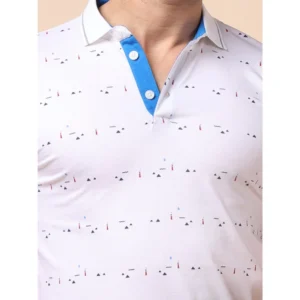 Men's Casual Cotton Printed Polo Neck Half Sleeve T-Shirt (White) - Image 6
