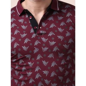 Men's Casual Cotton Printed Polo Neck Half Sleeve T-Shirt (Plum) - Image 6