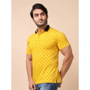 Men's Casual Cotton Printed Polo Neck Half Sleeve T-Shirt (Yellow) - Image 3