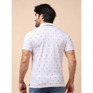 Men's Casual Cotton Printed Polo Neck Half Sleeve T-Shirt (White) - Image 2