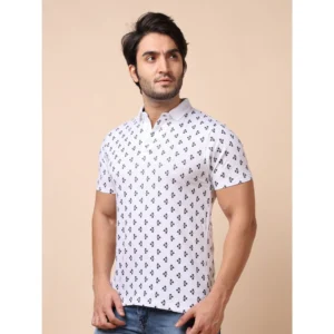 Men's Casual Cotton Printed Polo Neck Half Sleeve T-Shirt (White) - Image 3