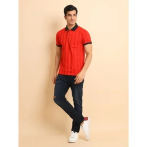 Men's Casual Cotton Printed Polo Neck Half Sleeve T-Shirt (Red) - Image 7