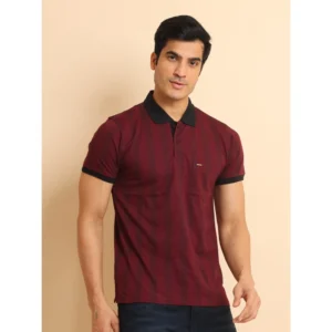 Men's Casual Cotton Printed Polo Neck Half Sleeve T-Shirt (Plum) - Image 3
