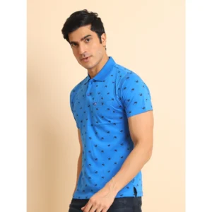 Men's Casual Cotton Printed Polo Neck Half Sleeve T-Shirt (Blue) - Image 4