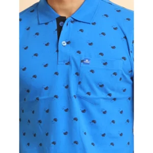 Men's Casual Cotton Printed Polo Neck Half Sleeve T-Shirt (Blue) - Image 6