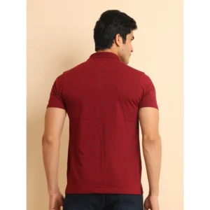 Men's Casual Cotton Printed Polo Neck Half Sleeve T-Shirt (Red) - Image 2