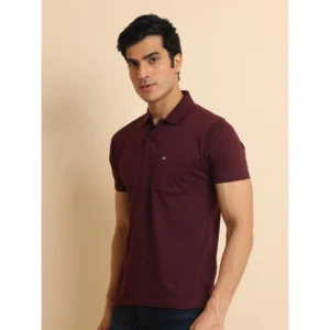 Men's Casual Cotton Printed Polo Neck Half Sleeve T-Shirt (Wine) - Image 4