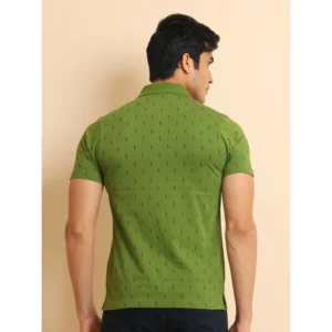 Men's Casual Cotton Printed Polo Neck Half Sleeve T-Shirt (Green) - Image 2