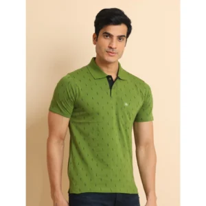 Men's Casual Cotton Printed Polo Neck Half Sleeve T-Shirt (Green) - Image 3