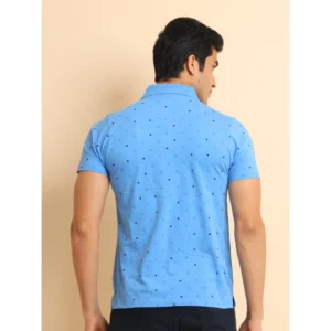 Men's Casual Cotton Printed Polo Neck Half Sleeve T-Shirt (Blue) - Image 2