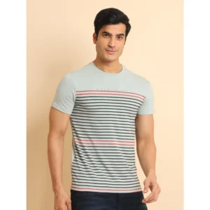 Men's Casual Cotton Printed Round Neck Half Sleeve T-Shirt (Grey) - Image 3