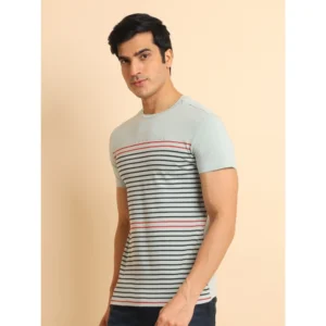 Men's Casual Cotton Printed Round Neck Half Sleeve T-Shirt (Grey) - Image 4