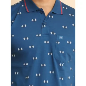 Men's Casual Cotton Printed Polo Neck Half Sleeve T-Shirt (Blue) - Image 6