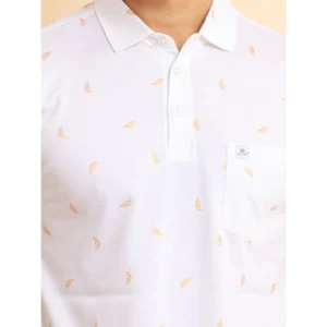 Men's Casual Cotton Printed Polo Neck Half Sleeve T-Shirt (White) - Image 6