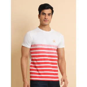 Men's Casual Cotton Printed Round Neck Half Sleeve T-Shirt (Red) - Image 3