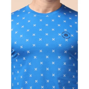 Men's Casual Cotton Printed Round Neck Full Sleeve T-Shirt (Blue) - Image 6