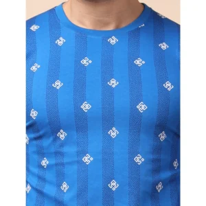 Men's Casual Cotton Printed Round Neck Full Sleeve T-Shirt (Blue) - Image 6