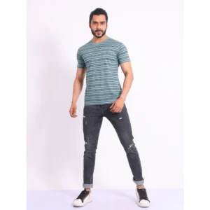 Men's Casual Cotton Printed Round Neck Half Sleeve T-Shirt (Gery) - Image 7