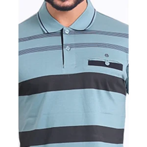 Men's Casual Cotton Printed Polo Neck Half Sleeve T-Shirt (Green) - Image 6