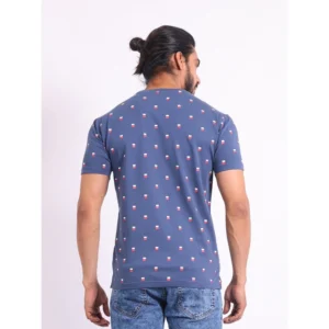 Men's Casual Cotton Printed Round Neck Half Sleeve T-Shirt (Blue) - Image 2