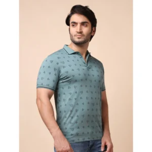 Men's Casual Cotton Printed Polo Neck Half Sleeve T-Shirt (Grey) - Image 3