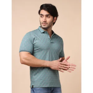 Men's Casual Cotton Printed Polo Neck Half Sleeve T-Shirt (Grey) - Image 4