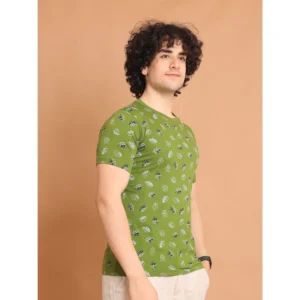 Men's Casual Cotton Printed Round Neck Half Sleeve T-Shirt (Green) - Image 3