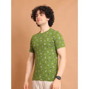 Men's Casual Cotton Printed Round Neck Half Sleeve T-Shirt (Green) - Image 4