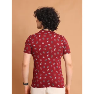 Men's Casual Cotton Printed Round Neck Half Sleeve T-Shirt (Maroon) - Image 2
