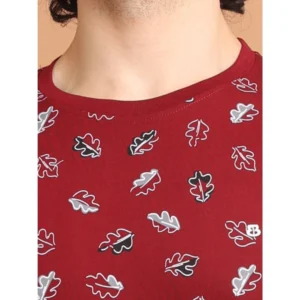 Men's Casual Cotton Printed Round Neck Half Sleeve T-Shirt (Maroon) - Image 6