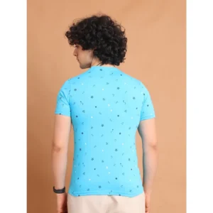 Men's Casual Cotton Printed Round Neck Half Sleeve T-Shirt (Skyblue) - Image 2