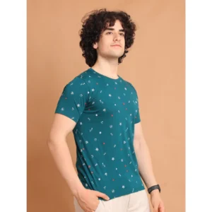 Men's Casual Cotton Printed Round Neck Half Sleeve T-Shirt (Green) - Image 3
