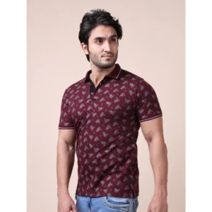Men's Casual Cotton Printed Polo Neck Half Sleeve T-Shirt (Plum) - Image 3