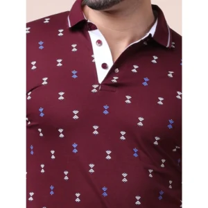 Men's Casual Cotton Printed Polo Neck Half Sleeve T-Shirt (Plum) - Image 6