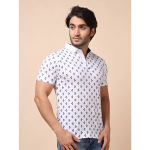 Men's Casual Cotton Printed Polo Neck Half Sleeve T-Shirt (White) - Image 4