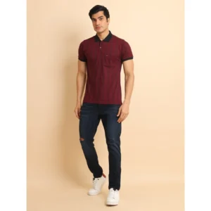 Men's Casual Cotton Printed Polo Neck Half Sleeve T-Shirt (Plum) - Image 7