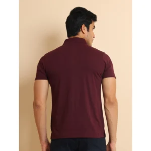 Men's Casual Cotton Printed Polo Neck Half Sleeve T-Shirt (Wine) - Image 2