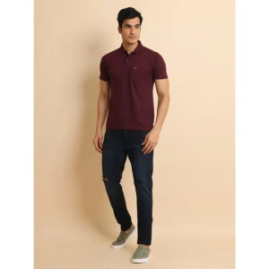 Men's Casual Cotton Printed Polo Neck Half Sleeve T-Shirt (Wine) - Image 7