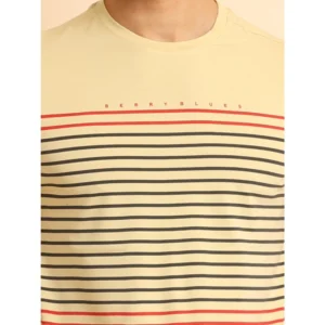Men's Casual Cotton Printed Round Neck Half Sleeve T-Shirt (Beige) - Image 6