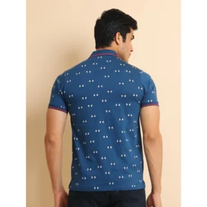 Men's Casual Cotton Printed Polo Neck Half Sleeve T-Shirt (Blue) - Image 2