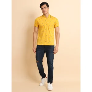 Men's Casual Cotton Printed Polo Neck Half Sleeve T-Shirt (Mustard) - Image 7