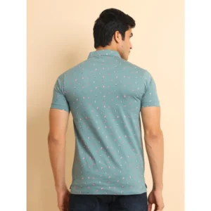 Men's Casual Cotton Printed Polo Neck Half Sleeve T-Shirt (Grey) - Image 2