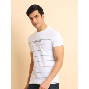 Men's Casual Cotton Printed Round Neck Half Sleeve T-Shirt (White) - Image 4