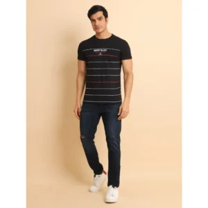 Men's Casual Cotton Printed Round Neck Half Sleeve T-Shirt (Black) - Image 7
