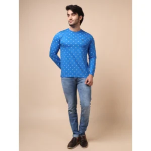 Men's Casual Cotton Printed Round Neck Full Sleeve T-Shirt (Blue) - Image 7